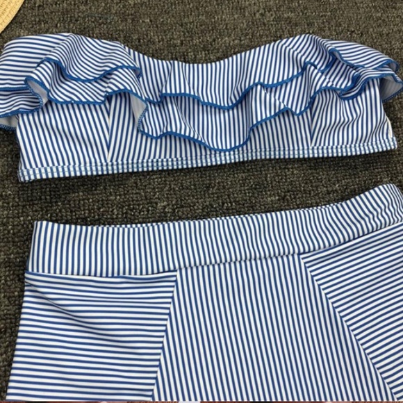 Blue Nautical Striped Ruffle High Waist Bikini - Picture 7 of 7